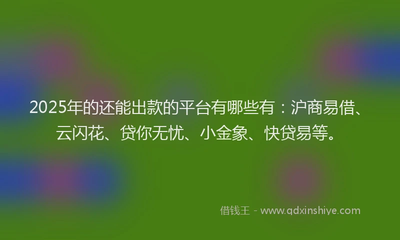2025年的还能出款的平台有哪些有：沪商易借、云闪花、贷你无忧、小金象、快贷易等。