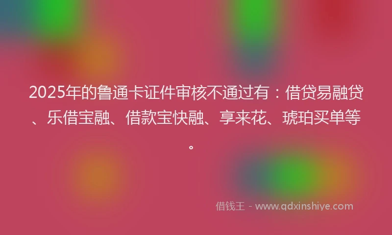 2025年的鲁通卡证件审核不通过有：借贷易融贷、乐借宝融、借款宝快融、享来花、琥珀买单等。