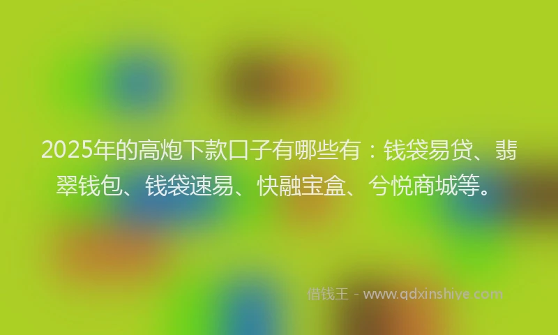 2025年的高炮下款口子有哪些有：钱袋易贷、翡翠钱包、钱袋速易、快融宝盒、兮悦商城等。