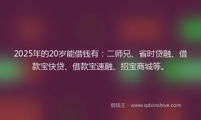 2025年的20岁能借钱有：二师兄、省时贷融、借款宝快贷、借款宝速融、招宝商城等。