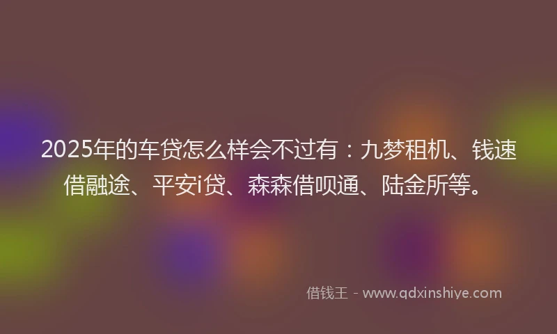2025年的车贷怎么样会不过有：九梦租机、钱速借融途、平安i贷、森森借呗通、陆金所等。