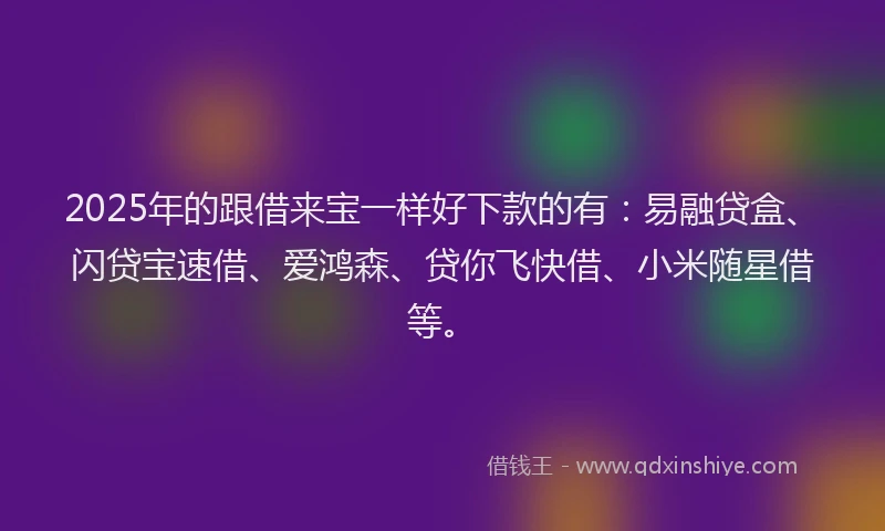 2025年的跟借来宝一样好下款的有：易融贷盒、闪贷宝速借、爱鸿森、贷你飞快借、小米随星借等。