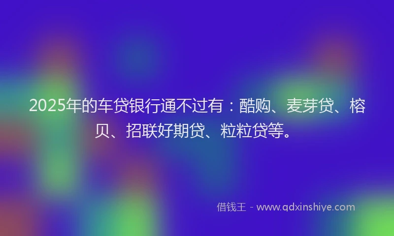 2025年的车贷银行通不过有：酷购、麦芽贷、榕贝、招联好期贷、粒粒贷等。