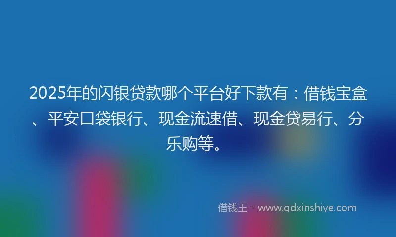 2025年的闪银贷款哪个平台好下款有：借钱宝盒、平安口袋银行、现金流速借、现金贷易行、分乐购等。
