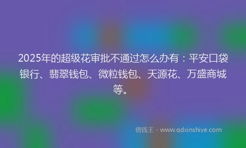 2025年的超级花审批不通过怎么办有：平安口袋银行、翡翠钱包、微粒钱包、天源花、万盛商城等。