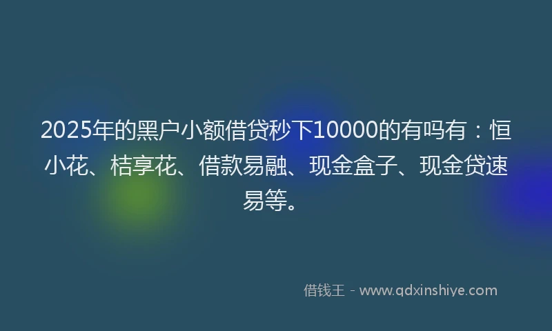 2025年的黑户小额借贷秒下10000的有吗有：恒小花、桔享花、借款易融、现金盒子、现金贷速易等。