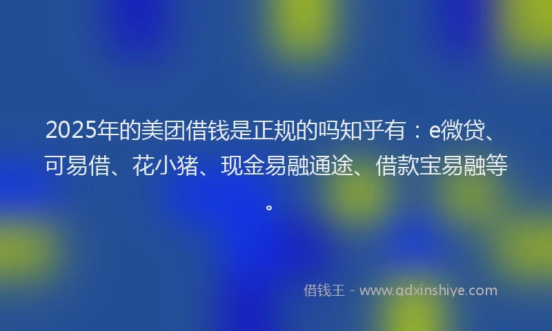 2025年的美团借钱是正规的吗知乎有：e微贷、可易借、花小猪、现金易融通途、借款宝易融等。