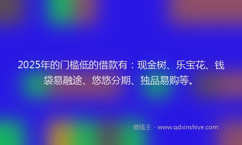 2025年的门槛低的借款有：现金树、乐宝花、钱袋易融途、悠悠分期、独品易购等。