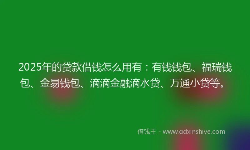 2025年的贷款借钱怎么用有：有钱钱包、福瑞钱包、金易钱包、滴滴金融滴水贷、万通小贷等。