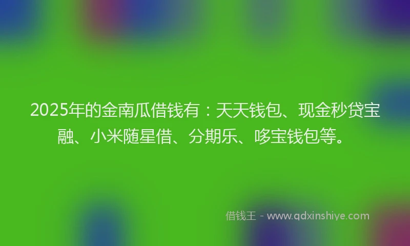 2025年的金南瓜借钱有：天天钱包、现金秒贷宝融、小米随星借、分期乐、哆宝钱包等。