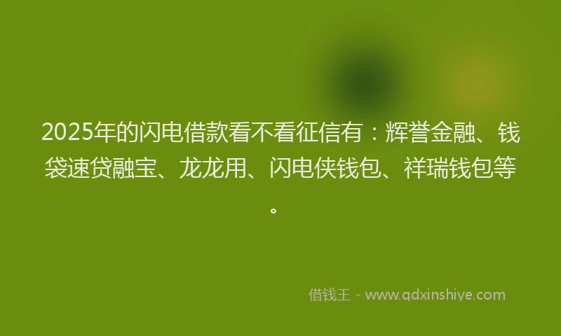 2025年的闪电借款看不看征信有：辉誉金融、钱袋速贷融宝、龙龙用、闪电侠钱包、祥瑞钱包等。