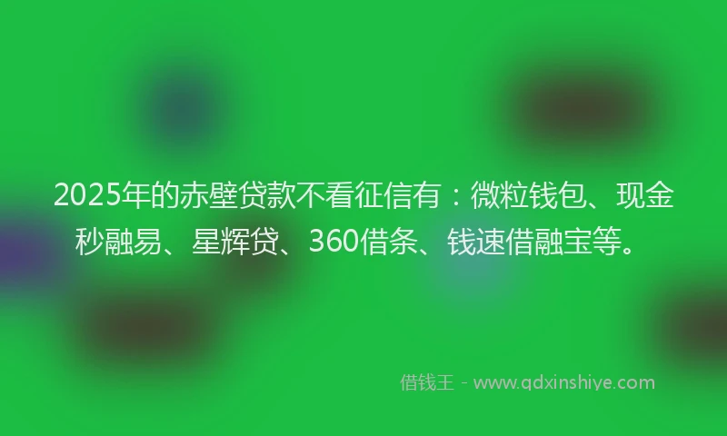 2025年的赤壁贷款不看征信有：微粒钱包、现金秒融易、星辉贷、360借条、钱速借融宝等。