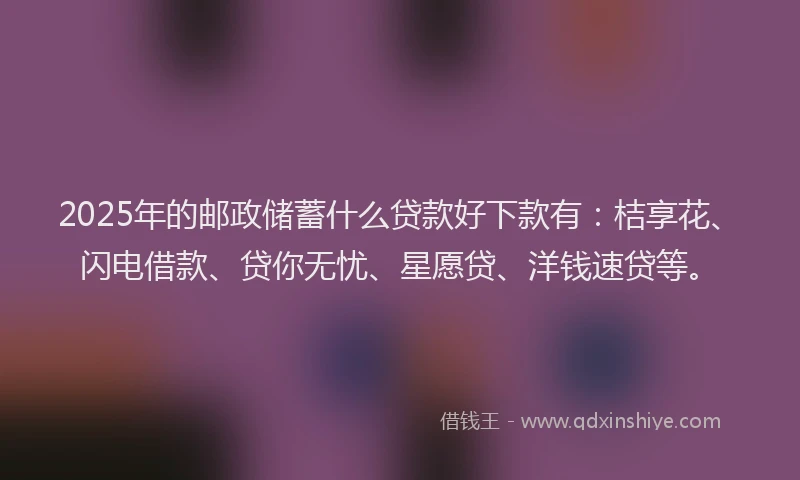 2025年的邮政储蓄什么贷款好下款有：桔享花、闪电借款、贷你无忧、星愿贷、洋钱速贷等。