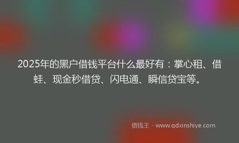 2025年的黑户借钱平台什么最好有：掌心租、借蛙、现金秒借贷、闪电通、瞬信贷宝等。