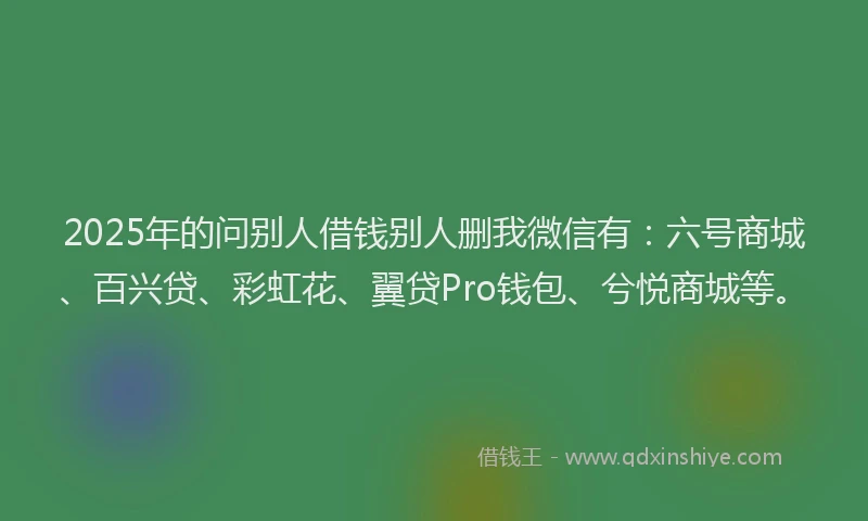 2025年的问别人借钱别人删我微信有：六号商城、百兴贷、彩虹花、翼贷Pro钱包、兮悦商城等。
