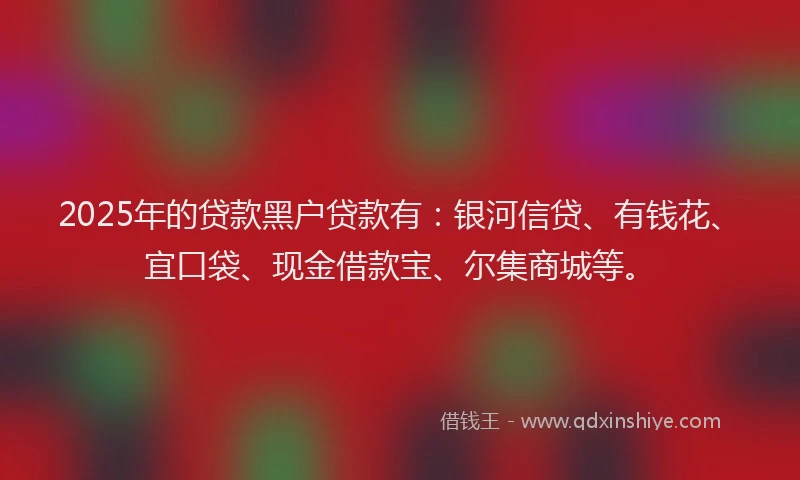 2025年的贷款黑户贷款有：银河信贷、有钱花、宜口袋、现金借款宝、尔集商城等。