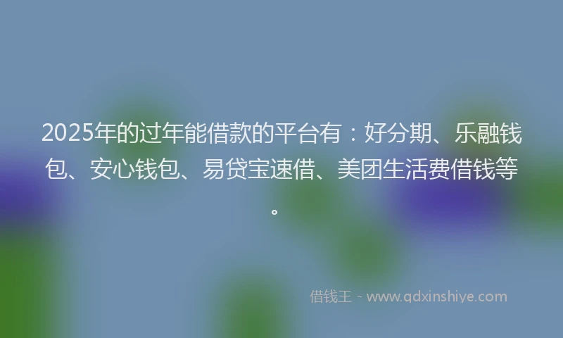 2025年的过年能借款的平台有：好分期、乐融钱包、安心钱包、易贷宝速借、美团生活费借钱等。