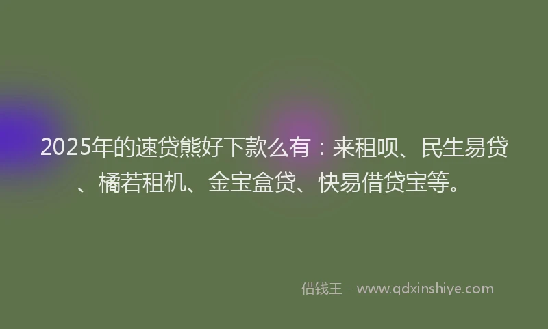 2025年的速贷熊好下款么有：来租呗、民生易贷、橘若租机、金宝盒贷、快易借贷宝等。
