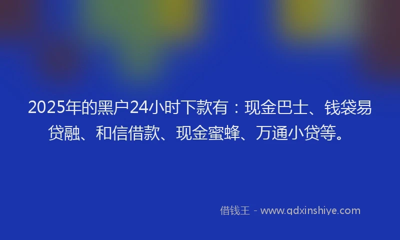2025年的黑户24小时下款有：现金巴士、钱袋易贷融、和信借款、现金蜜蜂、万通小贷等。