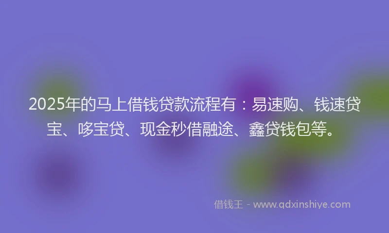 2025年的马上借钱贷款流程有：易速购、钱速贷宝、哆宝贷、现金秒借融途、鑫贷钱包等。