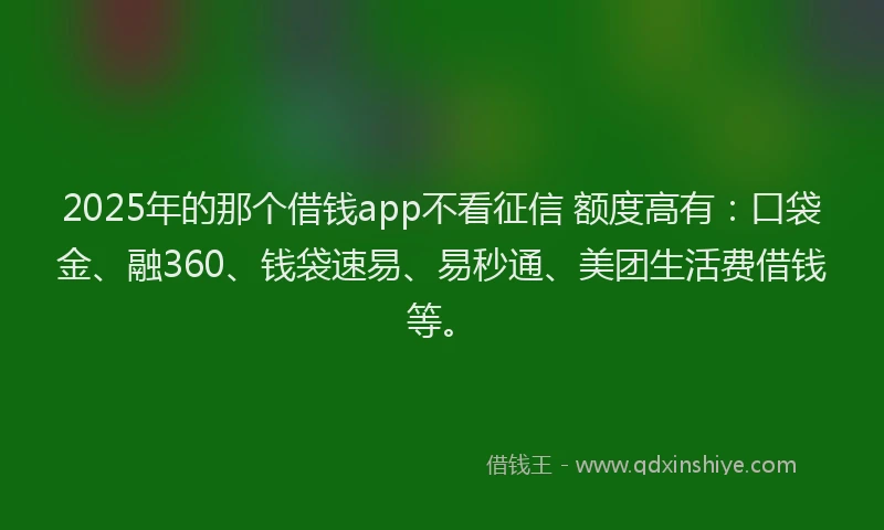 2025年的那个借钱app不看征信 额度高有：口袋金、融360、钱袋速易、易秒通、美团生活费借钱等。