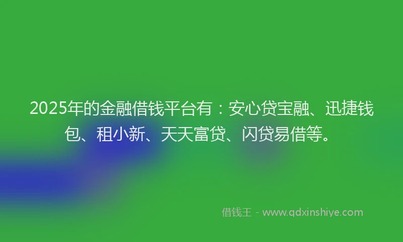 2025年的金融借钱平台有：安心贷宝融、迅捷钱包、租小新、天天富贷、闪贷易借等。