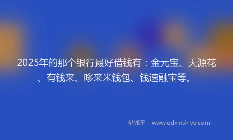 2025年的那个银行最好借钱有：金元宝、天源花、有钱来、哆来米钱包、钱速融宝等。