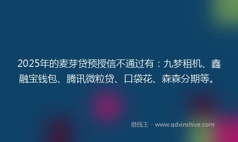 2025年的麦芽贷预授信不通过有：九梦租机、鑫融宝钱包、腾讯微粒贷、口袋花、森森分期等。