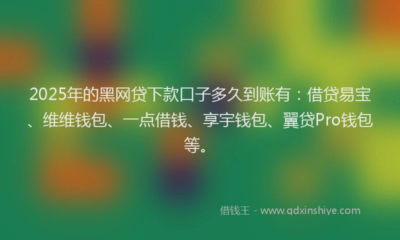 2025年的黑网贷下款口子多久到账有：借贷易宝、维维钱包、一点借钱、享宇钱包、翼贷Pro钱包等。