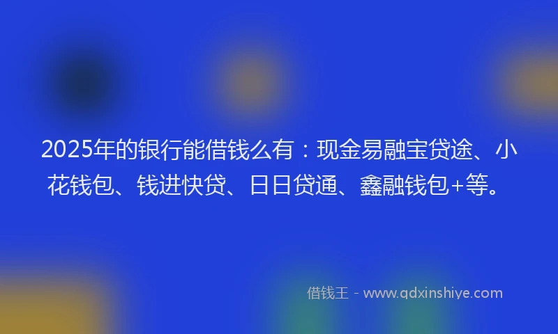 2025年的银行能借钱么有：现金易融宝贷途、小花钱包、钱进快贷、日日贷通、鑫融钱包+等。