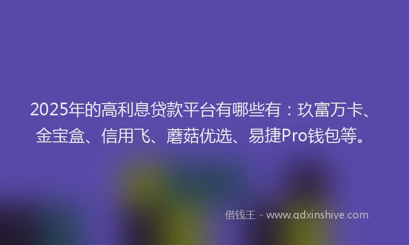 2025年的高利息贷款平台有哪些有：玖富万卡、金宝盒、信用飞、蘑菇优选、易捷Pro钱包等。