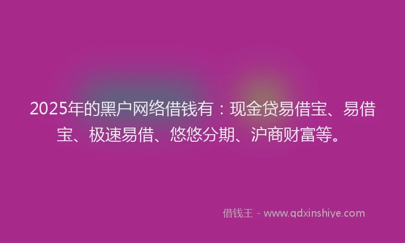2025年的黑户网络借钱有：现金贷易借宝、易借宝、极速易借、悠悠分期、沪商财富等。