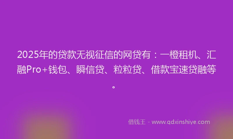 2025年的贷款无视征信的网贷有：一橙租机、汇融Pro+钱包、瞬信贷、粒粒贷、借款宝速贷融等。