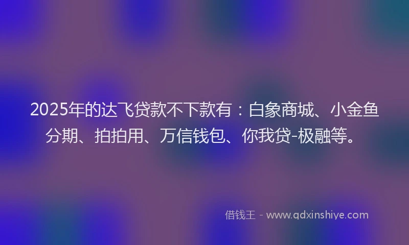 2025年的达飞贷款不下款有：白象商城、小金鱼分期、拍拍用、万信钱包、你我贷-极融等。