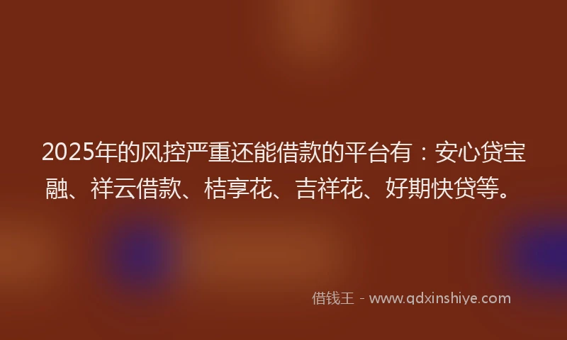2025年的风控严重还能借款的平台有：安心贷宝融、祥云借款、桔享花、吉祥花、好期快贷等。