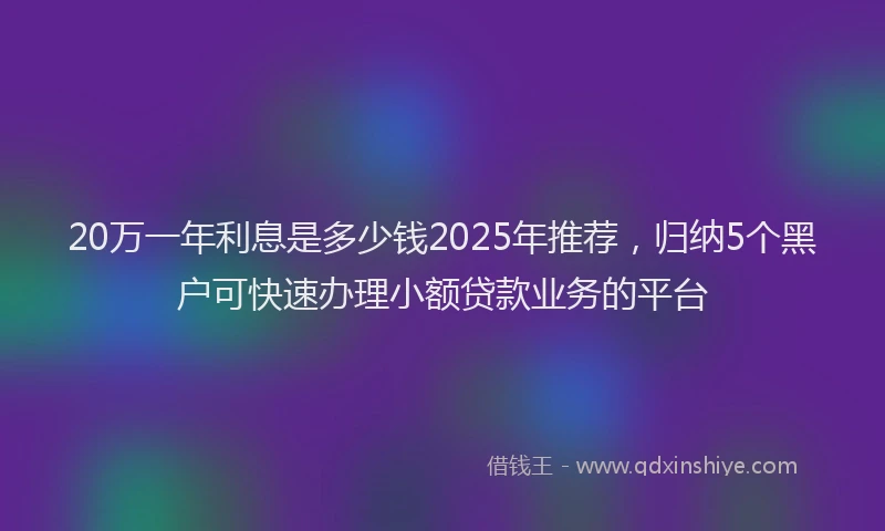 20万一年利息是多少钱2025年推荐，归纳5个黑户可快速办理小额贷款业务的平台