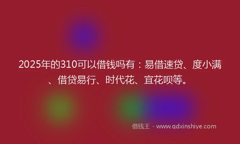 2025年的310可以借钱吗有：易借速贷、度小满、借贷易行、时代花、宜花呗等。