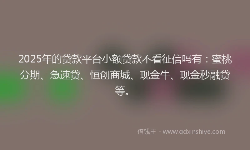 2025年的贷款平台小额贷款不看征信吗有：蜜桃分期、急速贷、恒创商城、现金牛、现金秒融贷等。
