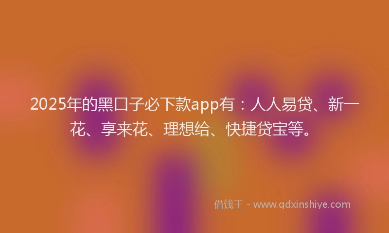 2025年的黑口子必下款app有：人人易贷、新一花、享来花、理想给、快捷贷宝等。