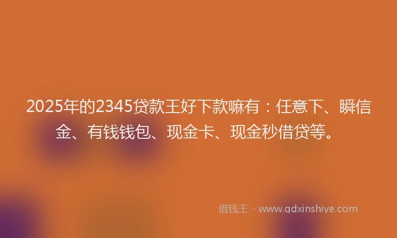2025年的2345贷款王好下款嘛有：任意下、瞬信金、有钱钱包、现金卡、现金秒借贷等。