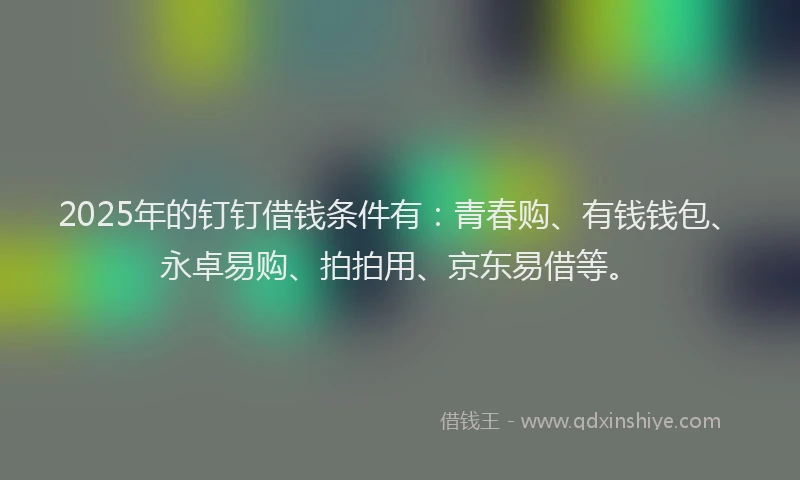2025年的钉钉借钱条件有：青春购、有钱钱包、永卓易购、拍拍用、京东易借等。