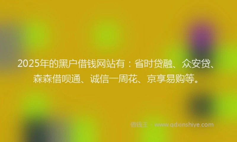 2025年的黑户借钱网站有：省时贷融、众安贷、森森借呗通、诚信一周花、京享易购等。