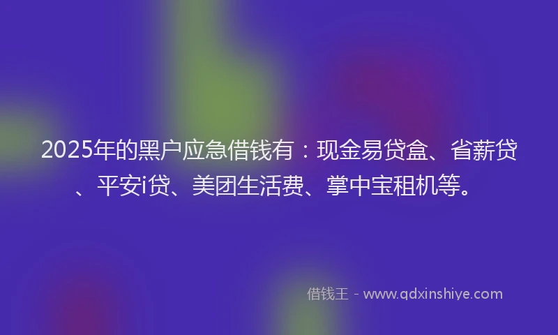 2025年的黑户应急借钱有：现金易贷盒、省薪贷、平安i贷、美团生活费、掌中宝租机等。