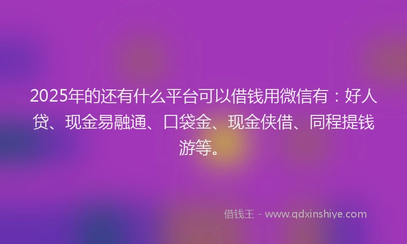 2025年的还有什么平台可以借钱用微信有：好人贷、现金易融通、口袋金、现金侠借、同程提钱游等。
