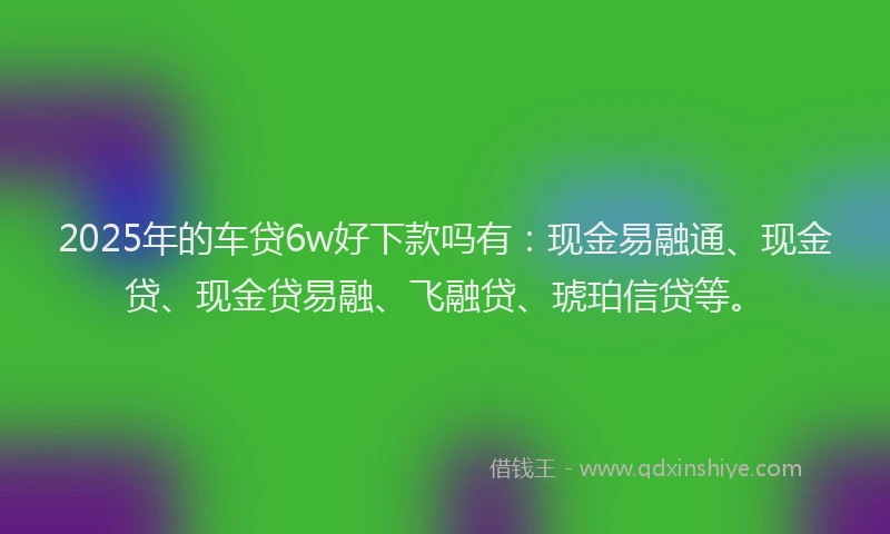 2025年的车贷6w好下款吗有：现金易融通、现金贷、现金贷易融、飞融贷、琥珀信贷等。