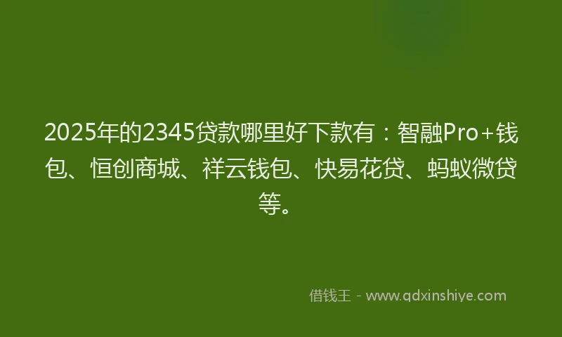 2025年的2345贷款哪里好下款有：智融Pro+钱包、恒创商城、祥云钱包、快易花贷、蚂蚁微贷等。