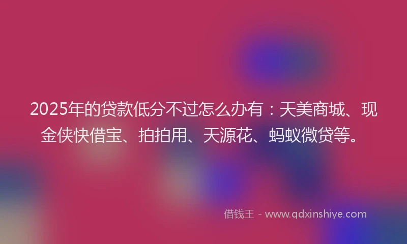 2025年的贷款低分不过怎么办有：天美商城、现金侠快借宝、拍拍用、天源花、蚂蚁微贷等。