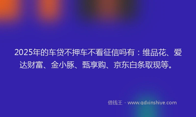 2025年的车贷不押车不看征信吗有：维品花、爱达财富、金小豚、甄享购、京东白条取现等。