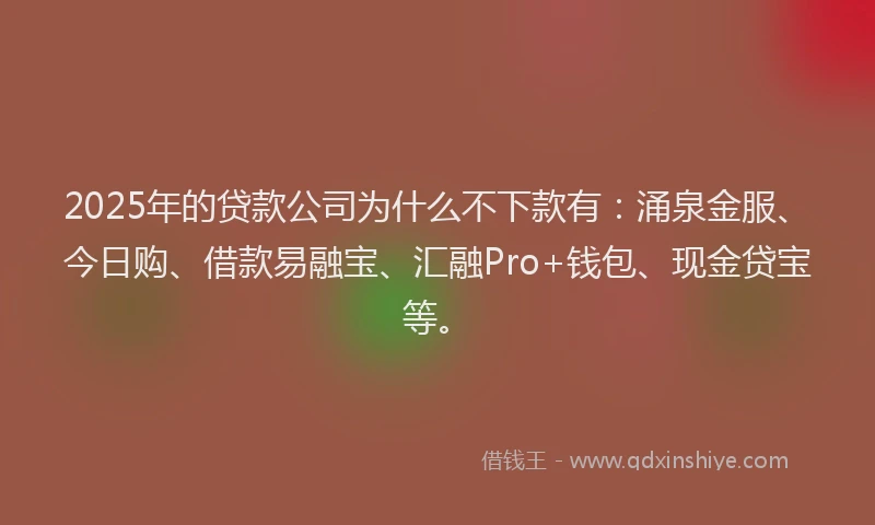 2025年的贷款公司为什么不下款有：涌泉金服、今日购、借款易融宝、汇融Pro+钱包、现金贷宝等。