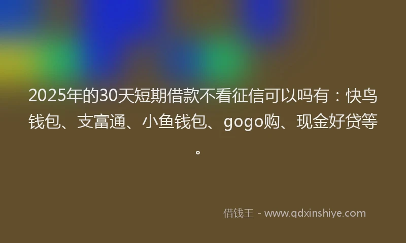 2025年的30天短期借款不看征信可以吗有：快鸟钱包、支富通、小鱼钱包、gogo购、现金好贷等。